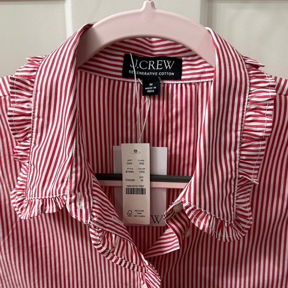NWT J. Crew Ruffle Trim Crop Button Down Shirt M - Picture 2 of 7